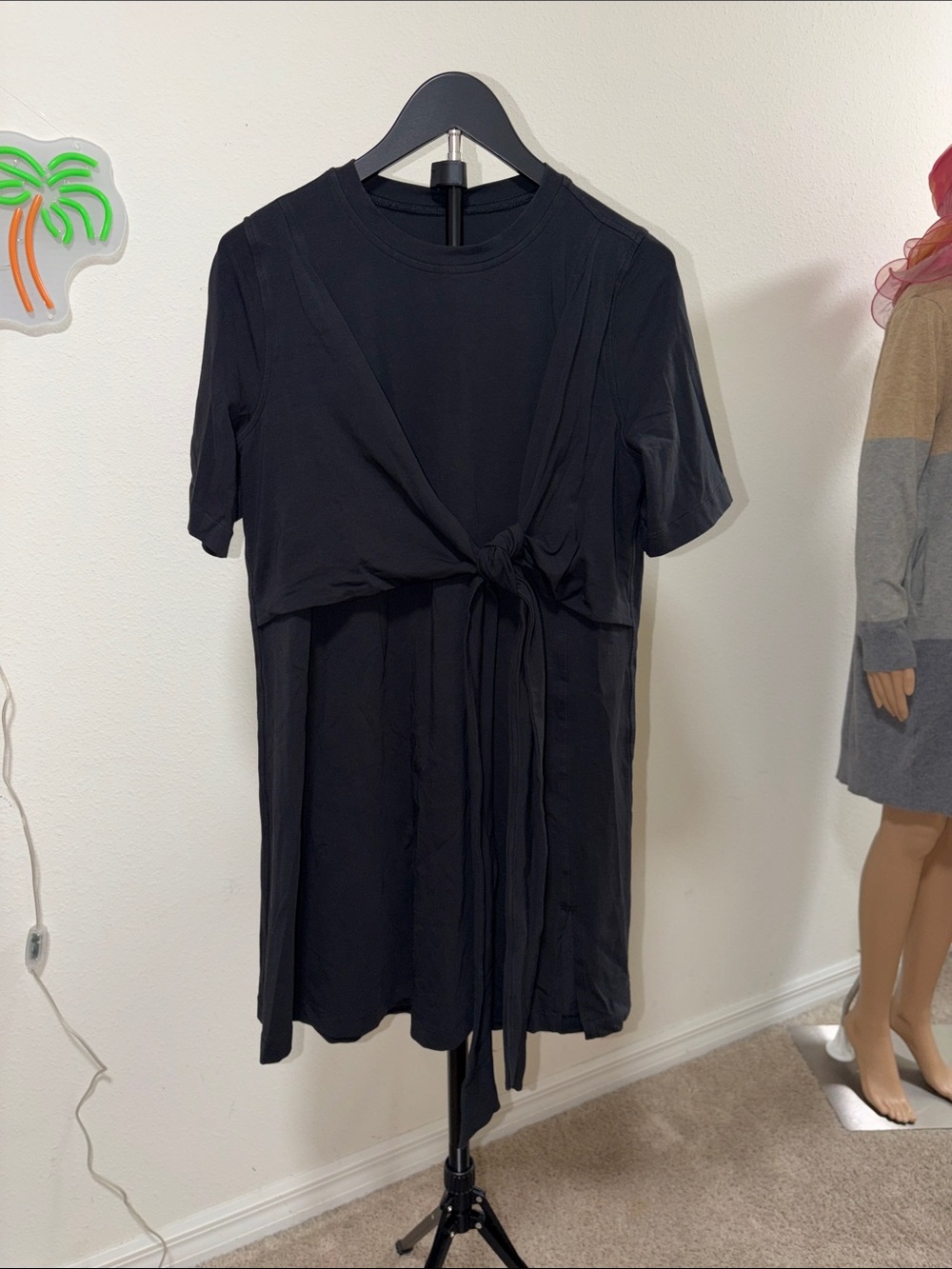 Women's Black Midi Tie-Front Dress